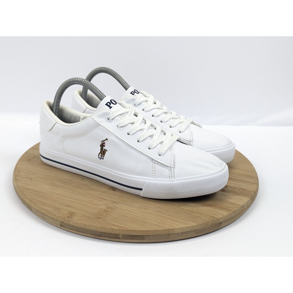 Polo Ralph Lauren Mens White Shoes Size 7 Leather Low Top Sneakers Casual Easton
